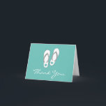 Tackkort för strandbröllop med söta flip-flops<br><div class="desc">Gör-det-själv tackkort för strandbröllop med söta sandaler. Stilfull typsnittmall för brud och brudgum att tacka gäster som deltar i ett destinationbröllop, nautisk brudshow, årsdag, förlovning etc. Strandsandaler med hjärtvektorgrafik. Anpassad bakgrundsfärg, t.ex. teal / akva / turkosblå. Lägg till eget meddelande eller text på insidan av mallen. Roliga sommar-sandaler tackkort för...</div>