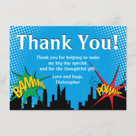 Tackkort för Superhjälte Serietecknad Pojkes Födel Tack Kort