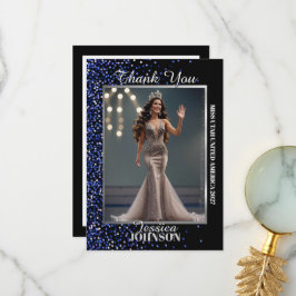 Tackkort för tävlingsfoto med Royal Blue Glitter Tack Kort