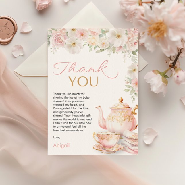 Tackkort för Tea Party Baby Shower Tack Kort (Tea Party Baby Shower Thank You Card
)
