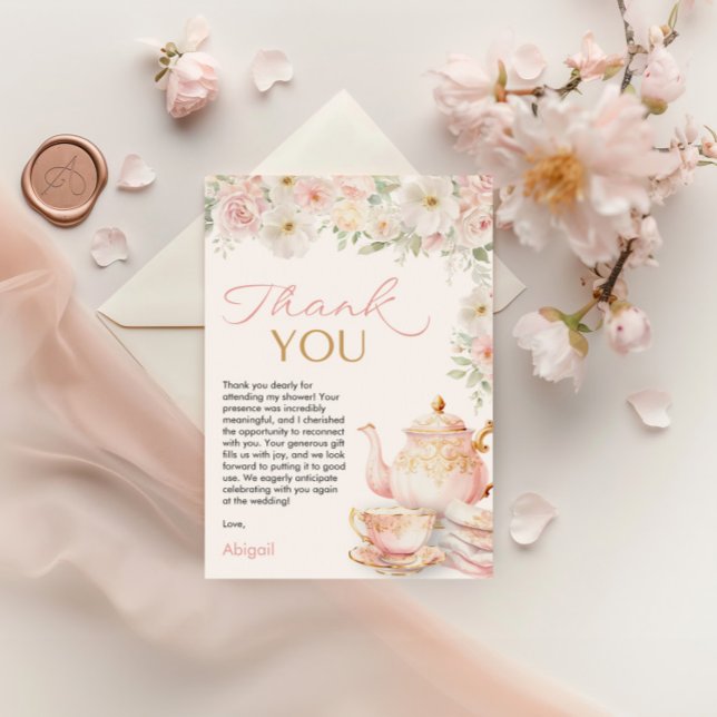 Tackkort för Tea Party Bröllopsdusch Tack Kort (Tea Party Bridal Shower Thank You Card)