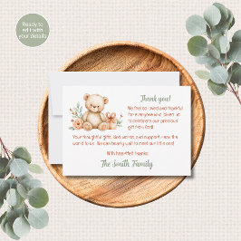 Tackkort för Teddybjörn Babyshower Anteckningskort