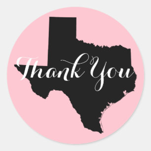 Tackkort för Texas-bröllop i rosa, svart och vitt Runt Klistermärke