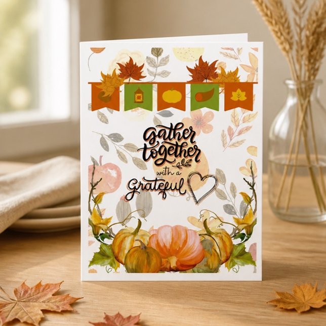 Tackkort för Thanksgiving med tema 'Samlas tillsam Helgkort (Skapare uppladdad)