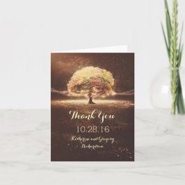 Tackkort för träd med ljus för höstbröllop