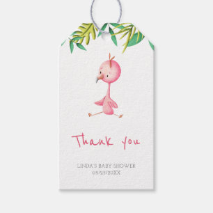 Tackkort för Tropisk Sommar Flamingo Baby Shower Presentetikett