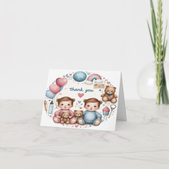 Tackkort för tvillingflickor eller Nyfödd bebis Gi (Framsida)