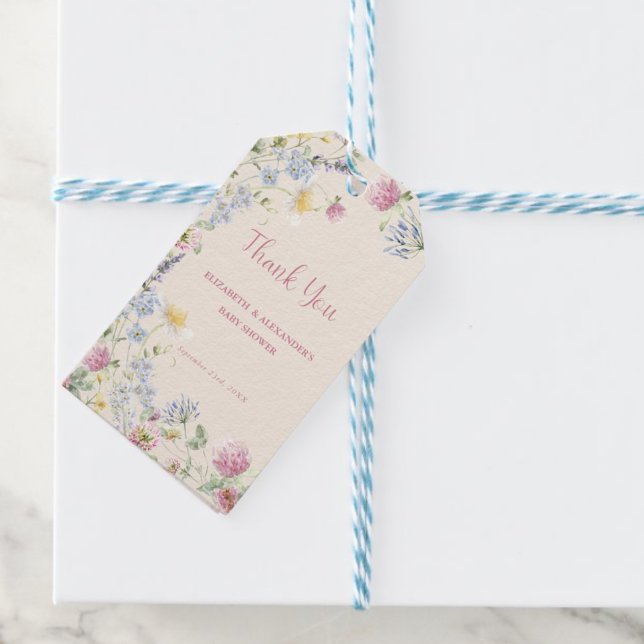 Tackkort för vildblommababy shower för par presentetikett (Skapare uppladdad)