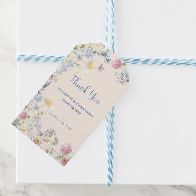 Tackkort för vildblommababy shower för par presentetikett (Skapare uppladdad)