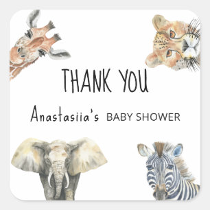 Tackkort för Wild One Safari Animals Baby Shower Fyrkantigt Klistermärke