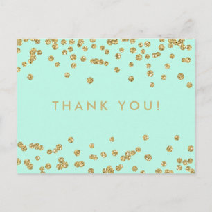 Tackkort Guld Faux Glitter confetti Mint Vykort