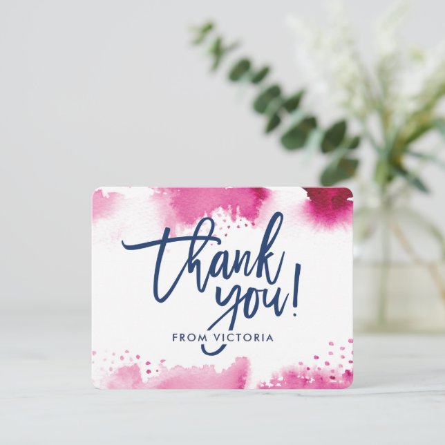 TACKKORT handskriven mörk rosa akvarell Inbjudningar (Stående Fram)