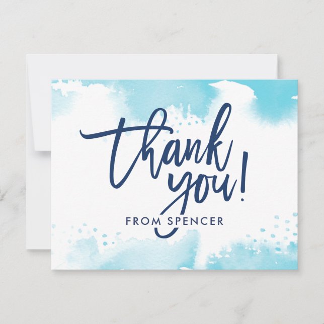 TACKKORT-handskriven vattenblått vattenfärg Inbjudningar (Framsida)