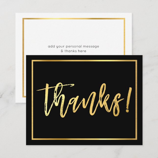 TACKKORT handskrivet med guldskrift svart Inbjudningar (Fram/baksida)