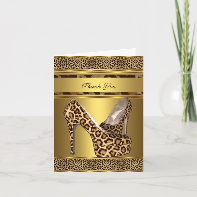 Tackkort Höga klackar Skor Leopard Guld 2 (Framsida)