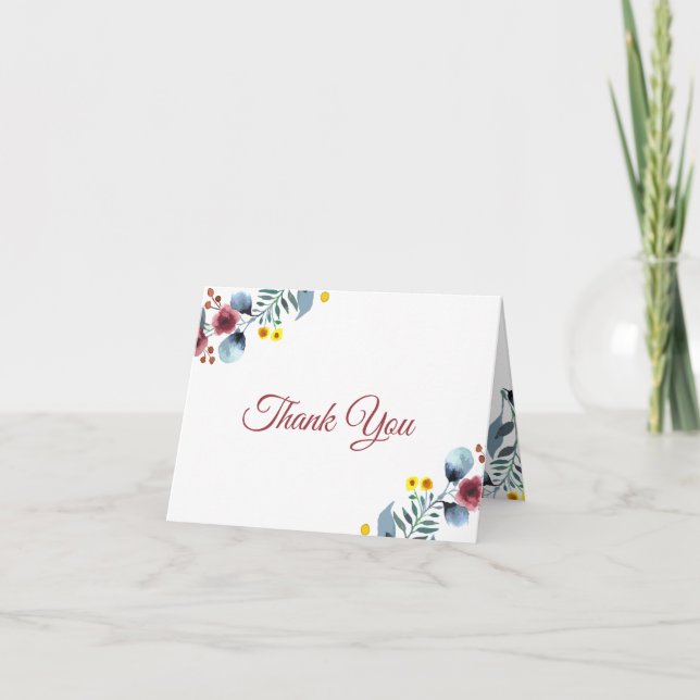 Tackkort i akvarell Ros, Gul och Blå Blommig (Framsida)