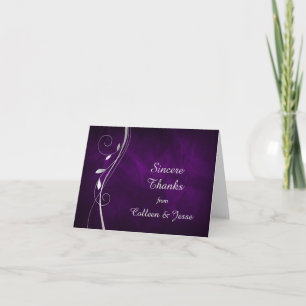 Tackkort i Silver Leaf Swirl Lila för Bröllop
