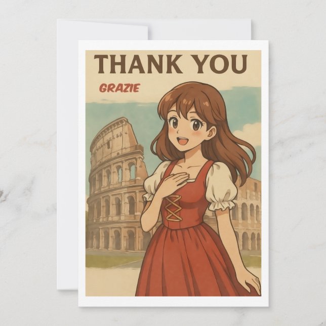 Tackkort - italiensk animeflicka i Rom Tack Kort (Framsida)