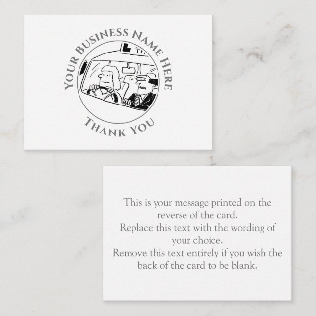 Tackkort-kort för förarinstruktör anteckningskort (Fram/baksida)