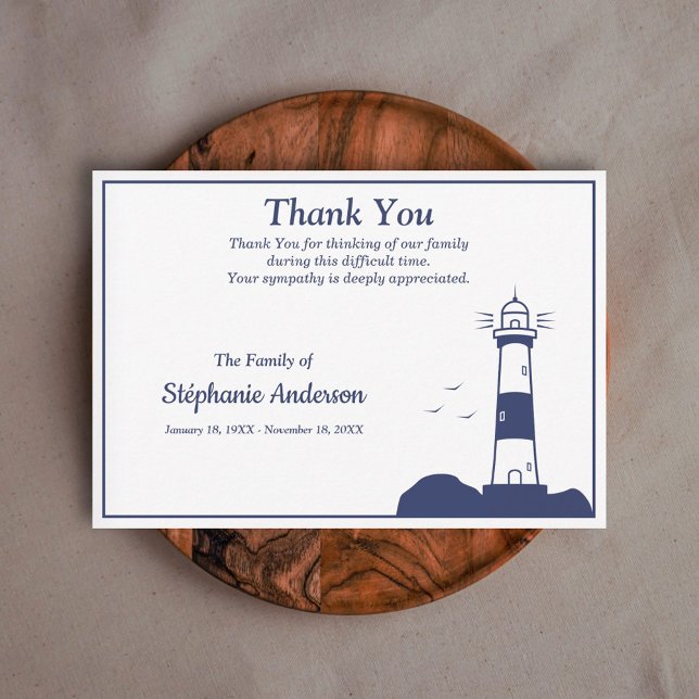 Tackkort-kort för fyr tack kort (Lighthouse Funeral Thank You Note Card)