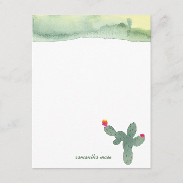 Tackkort-kort för vattenfärgsAbstrakt Cactus  Card Anteckningskort (Framsida)