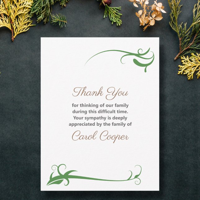 Tackkort-kort med blommigt inbjudningar (Funeral Thank You Note Card with floral ornaments)