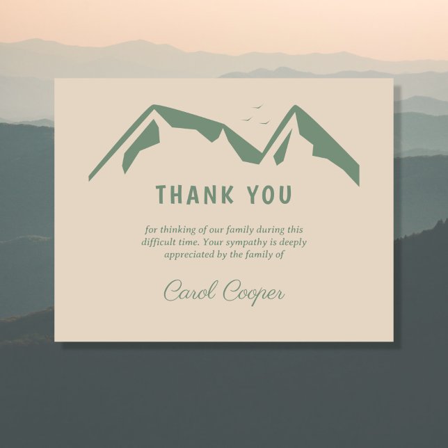 Tackkort-kort med Grönt bergarter Tack Kort (Funeral Thank You Note Card with Green Mountains)