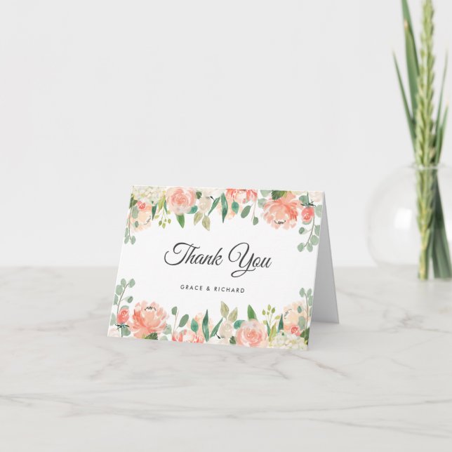 Tackkort med blommor av persika och korallfärgad p (Framsida)