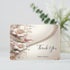 Tackkort med blommor och pärldekor tack kort