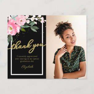 Tackkort med budget Hot Pink Floral Photo Examensp