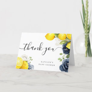 Tackkort med citron och blå blommor