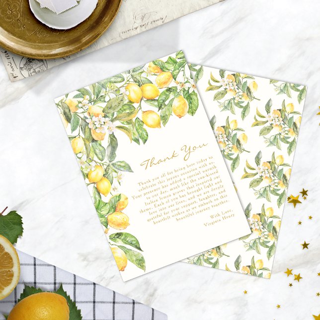 Tackkort med citronblommor tack kort (Watercolor Lemon Floral Bridal Shower Thank You Cards by Painted Paperie
)