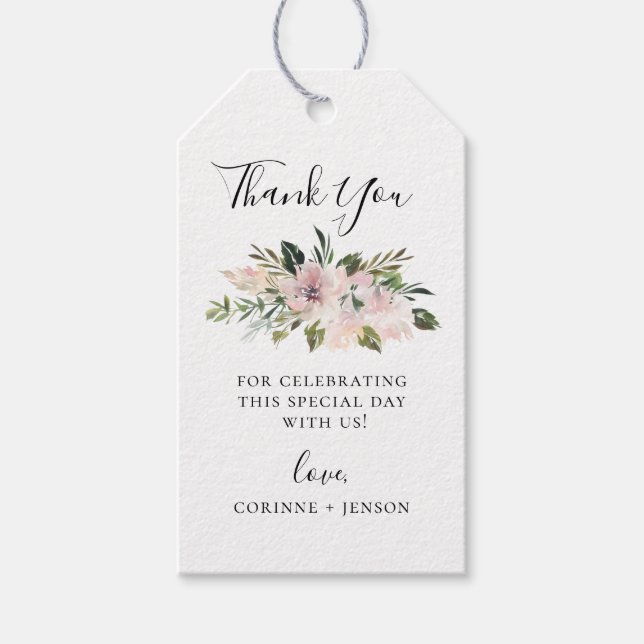 Tackkort med dammig mauve botanik presentetikett (Framsidan)