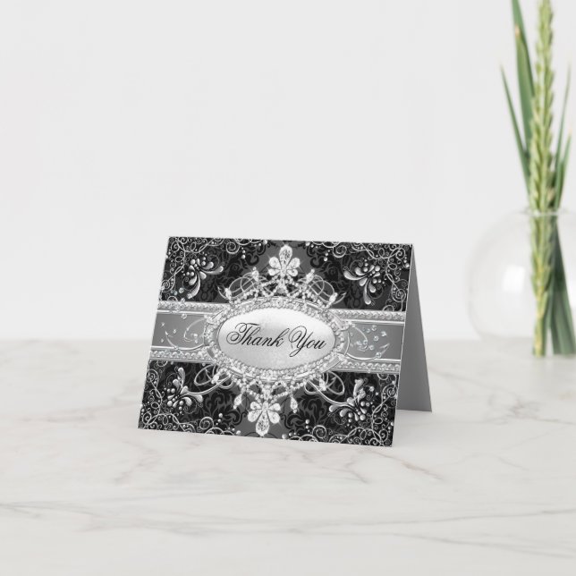 Tackkort med diamant- och svart damastmönster (Framsida)