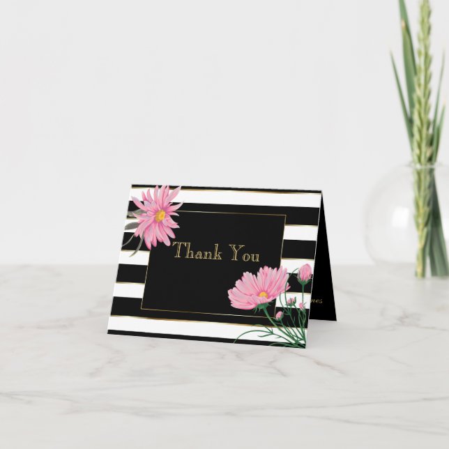 Tackkort med feta svarta ränder och rosa prästkrag (Framsida)