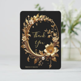 Tackkort med förgylld blomsterdekoration och utsir tack kort