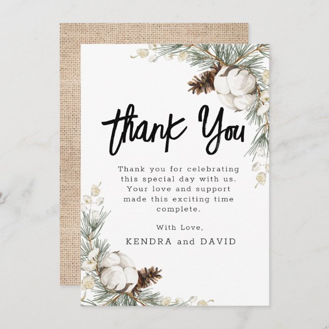 Tackkort med gran och kottar anteckningskort (Fram/baksida)