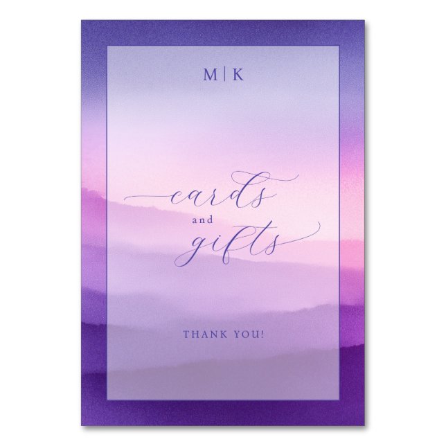 Tackkort med Grateful Purple Gradient Cursive Bordsnummer (Framsidan)