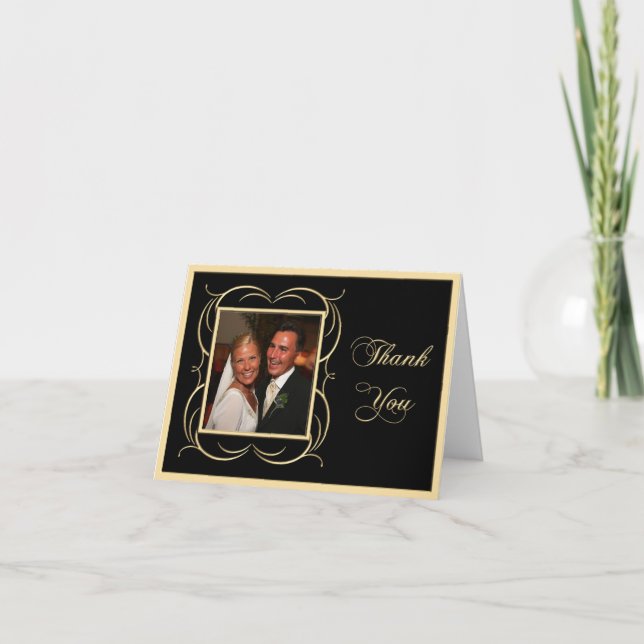 Tackkort med guld och svart tackbild (Framsida)