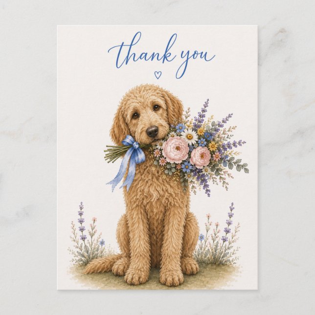 Tackkort med Labradoodle-blomsterbukett Vykort (Framsida)
