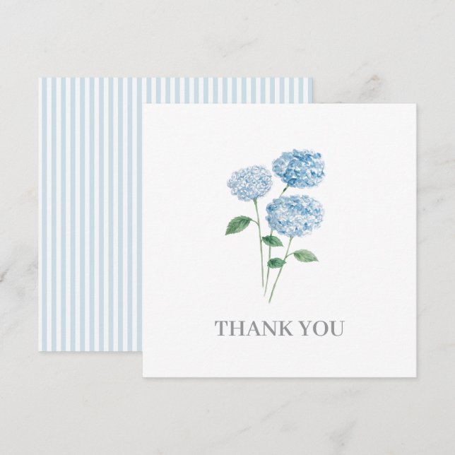 Tackkort med målning av blå hortensia inbjudningar (Fram/baksida)