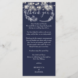 Tackkort med marinblå stränglyktor meny