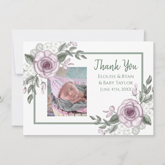 Tackkort med Nyfödd bebis Photo Kort (Framsida)