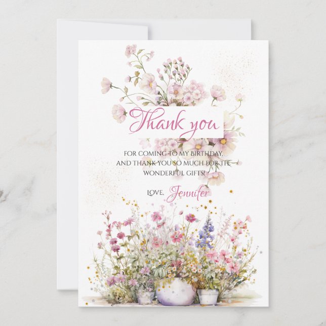 Tackkort med rosa botaniska blommor tack kort (Framsida)