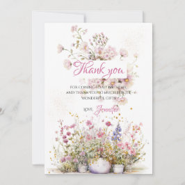 Tackkort med rosa botaniska blommor tack kort