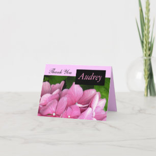 Tackkort med rosa Hydrangea och namn
