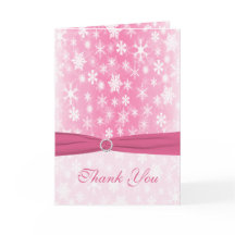 Tackkort med rosa och vita snöflingor