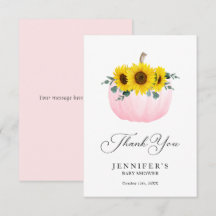 Tackkort med rosa pumpa och solros