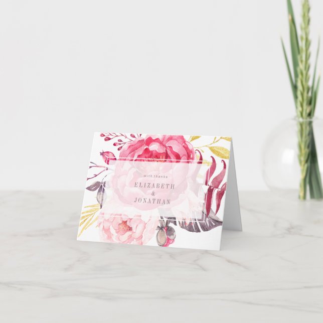 Tackkort med rosa vattenfärg engelsk bukett (Framsida)