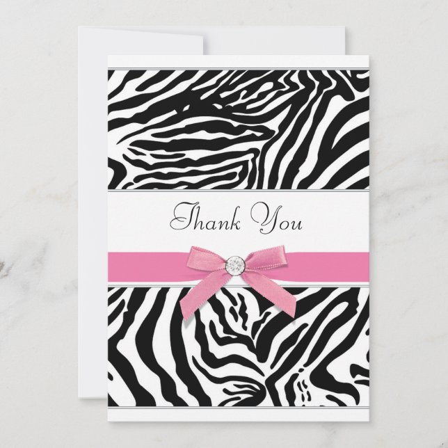 Tackkort med rosa zebra tack kort (Framsida)